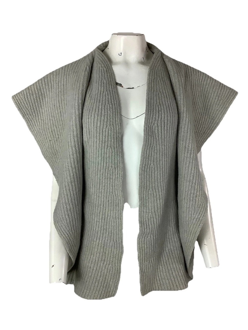 Theory Sz L Wool Cashmere Heavy Knit Short Sleeve Avant Garde Cardigan Gray